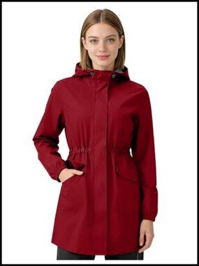 Waterproof Lightweight Packable Hooded Rain Jacket Trench Coat